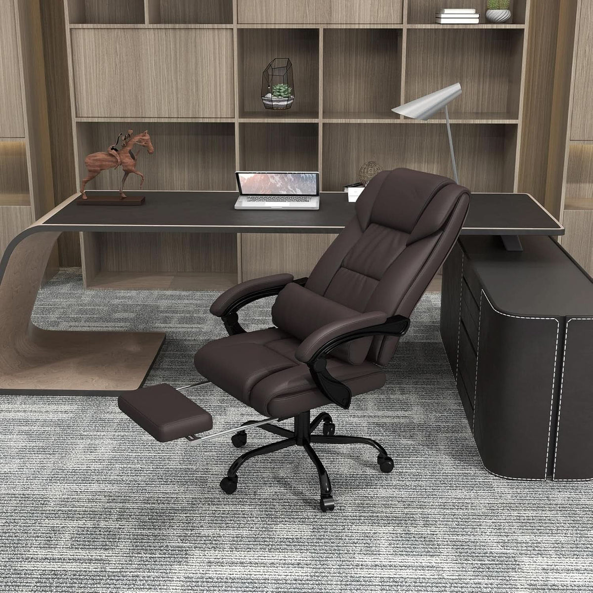 Brown High Back Massage Office Chair With 6 Vibration Points