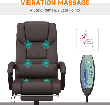 Brown High Back Massage Office Chair With 6 Vibration Points