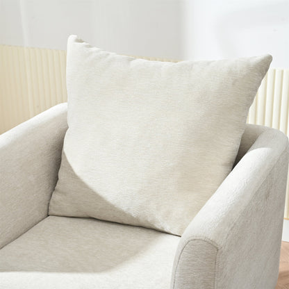 Modern Chenille Accent Chair, Upholstered Armchair for Living Room, Mid Century Fabric Lounge Chair w/Pillow, Comfortable Reading Chair with Wood Legs for Living Room, Bedroom, Reception Room (Beige)