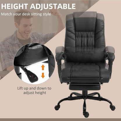 High Back Massage Office Chair With 6 Vibration Points And Footrest Black