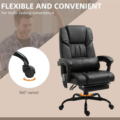 High Back Massage Office Chair With 6 Vibration Points And Footrest Black