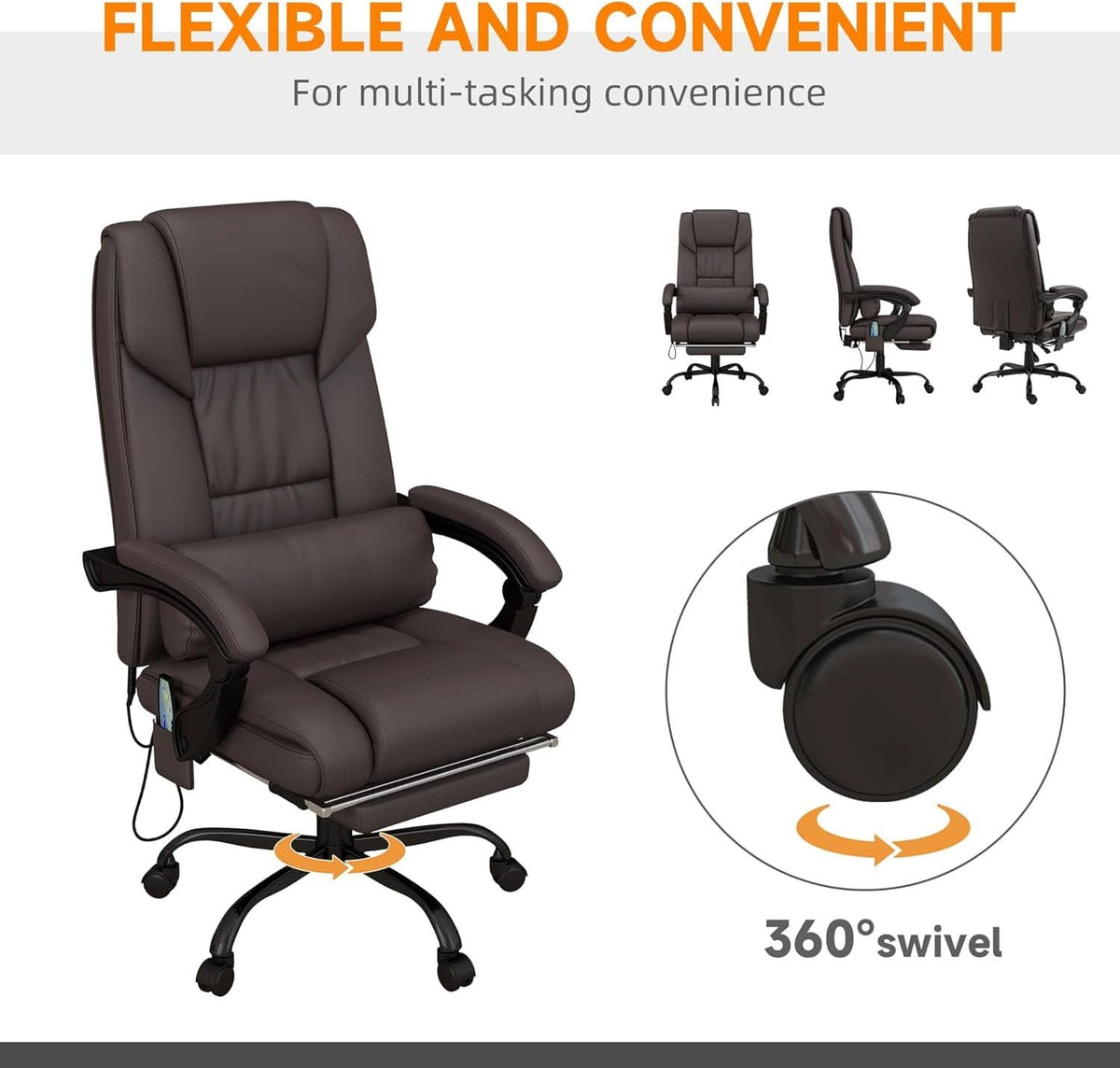 Brown High Back Massage Office Chair With 6 Vibration Points