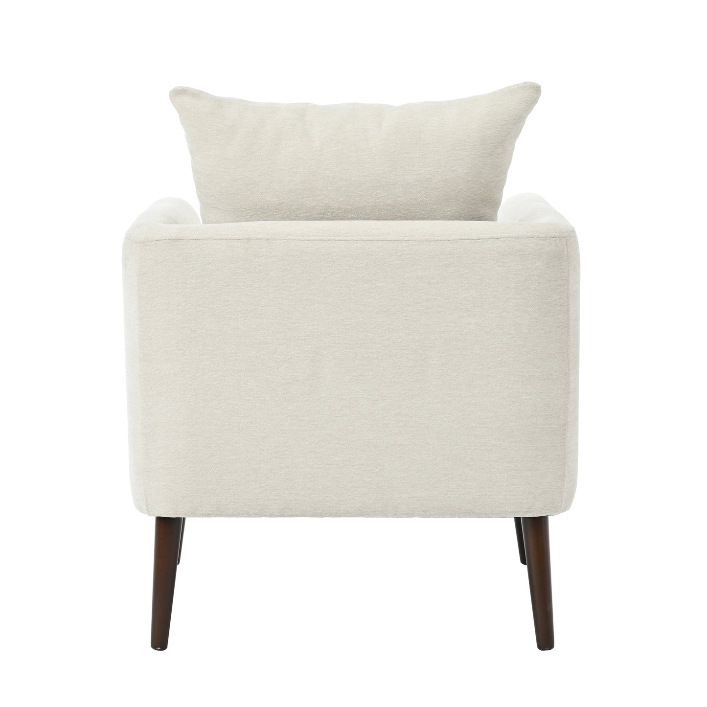 Modern Chenille Accent Chair, Upholstered Armchair for Living Room, Mid Century Fabric Lounge Chair w/Pillow, Comfortable Reading Chair with Wood Legs for Living Room, Bedroom, Reception Room (Beige)