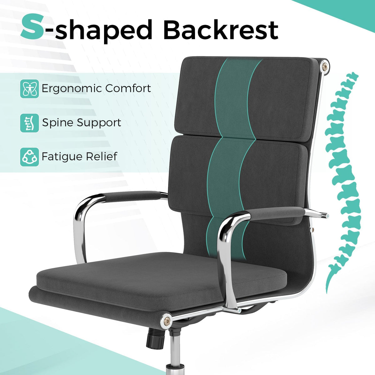 Ergonomic Office Desk Chair with Rocking Backrest and Height-adjustable Padded Seat-Gray