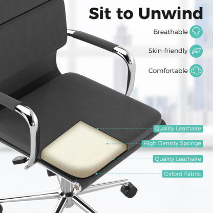 Ergonomic Office Desk Chair with Rocking Backrest and Height-adjustable Padded Seat-Gray