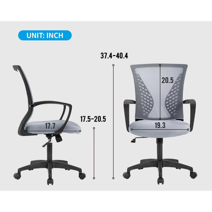 Gray Modern Mid-Back Ergonomic Mesh Office Desk Chair with Armrest on Wheels