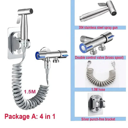 Handheld Bidet Sprayer Set Stainless Steel Spray Gun Shower Handheld Toilet Bidet Faucet Sprayer Shower Nozzle Self Cleaning