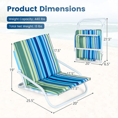 Folding Beach Chairs Set of 2 with Padded Seat