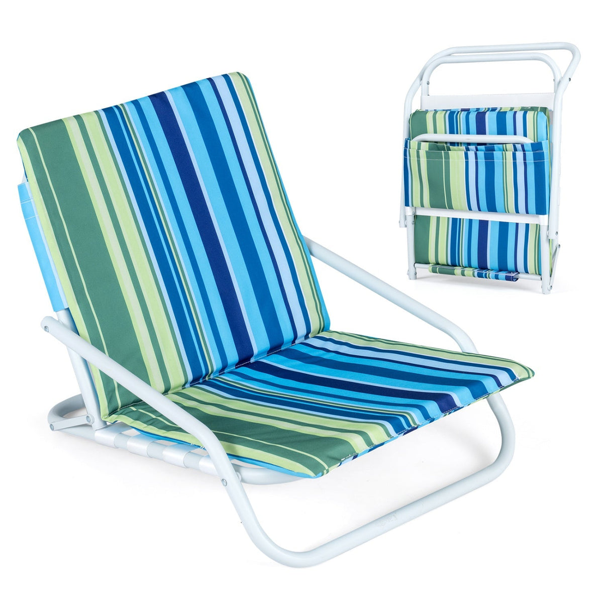 Folding Beach Chairs Set of 2 with Padded Seat