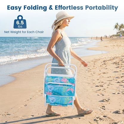 Folding Beach Chairs Set of 2 with Padded Seat