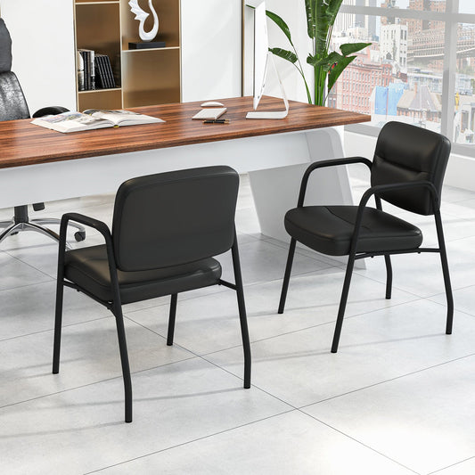 Waiting Room Guest Chair Set of 2 with Mixed PU Leather and Integrated Armrests-Black