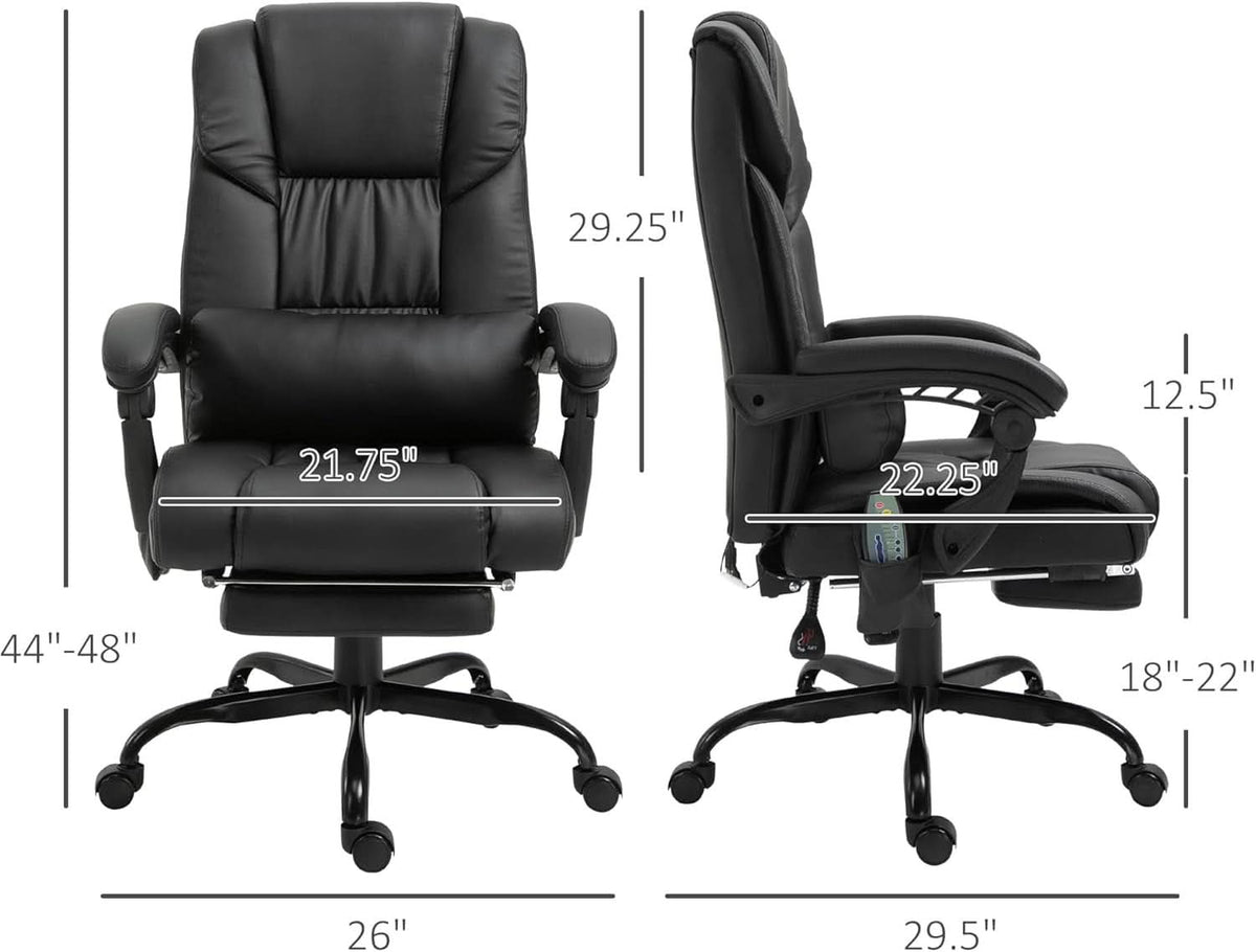 High Back Massage Office Chair With 6 Vibration Points And Footrest Black