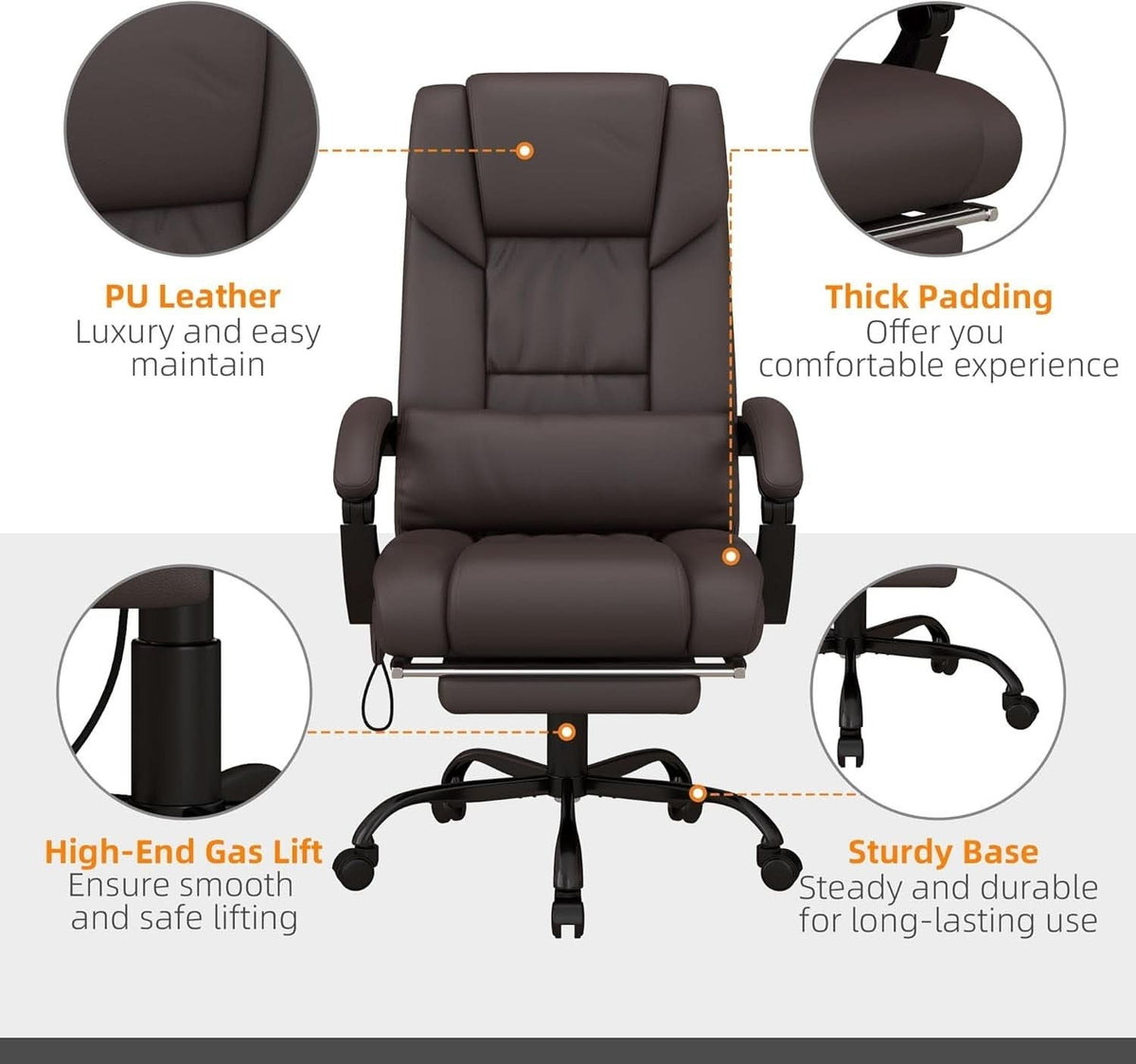 Brown High Back Massage Office Chair With 6 Vibration Points