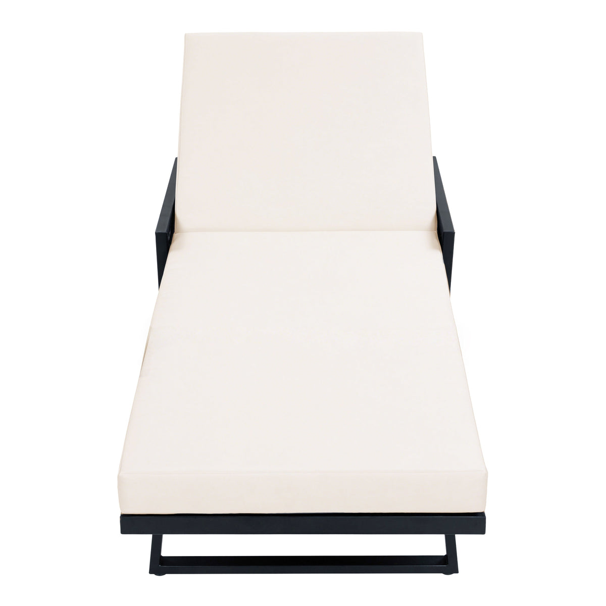 Black Iron Outdoor Chaise Lounge with Adjustable Backrest - Cream Cushion