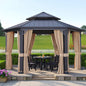 [13X15FT] Alora Double-Tier Hexagonal Metal Hardtop Patio Gazebo With Curtains (SAK84137)