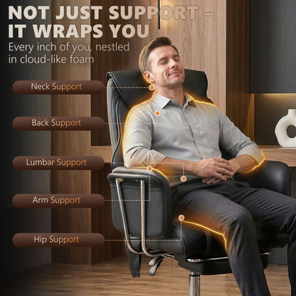HOMCOM Massage Office Chair with 6 Points Vibration, Executive Desk Chair with High Back, PU Leather, Footrest, Black