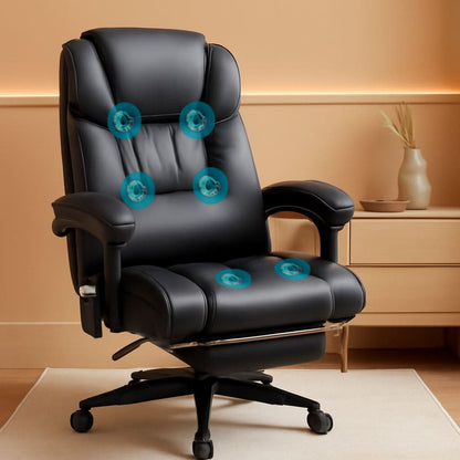 High Back Massage Office Chair With 6 Vibration Points And Footrest Black