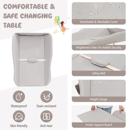 Baby Diaper Changing Table with Water Basin Wheel-Gray